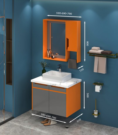 Tủ lavabo treo mẫu 3 kích thước 59 - 69cm màu cam