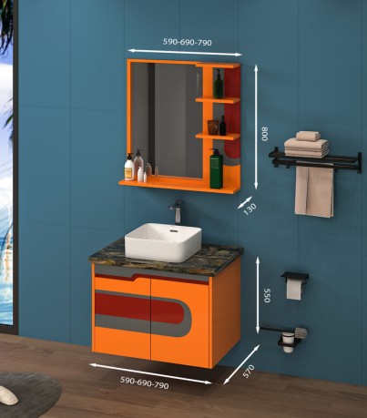 Tủ lavabo treo tường mẫu 5 kích thước 59 - 69cm màu cam