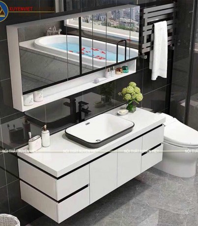 Mẫu tủ lavabo đẹp tông trắng nổi bật XVL813