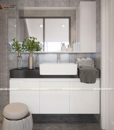 Thiết kế tủ lavabo hiện đại tông trắng cho 2 phòng tắm cực sang XVL734
