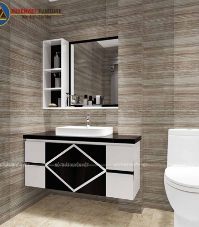 Thiết kế tủ lavabo tông trắng đen XVL824 nhà chị Thương - Đồng Nai