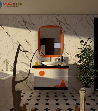 Tủ lavabo có họa tiết màu cam xinh xắn LBK226