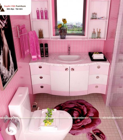 Tủ lavabo nhựa màu hồng XVL677