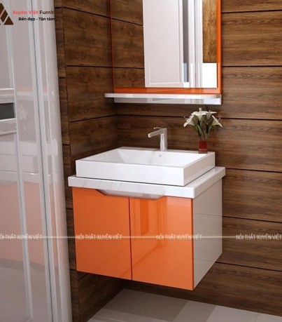 Tủ lavabo treo tường gam màu nổi bật trong nhà tắm nhỏ XVL745