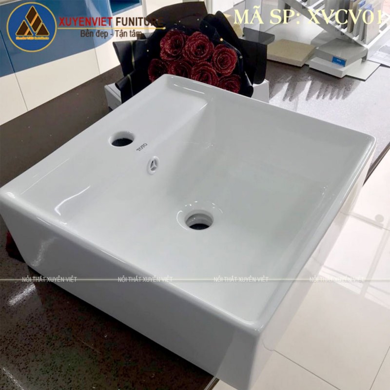 Chậu rửa lavbao đặt bàn dáng vuông tại Xuyên Việt XVCV01