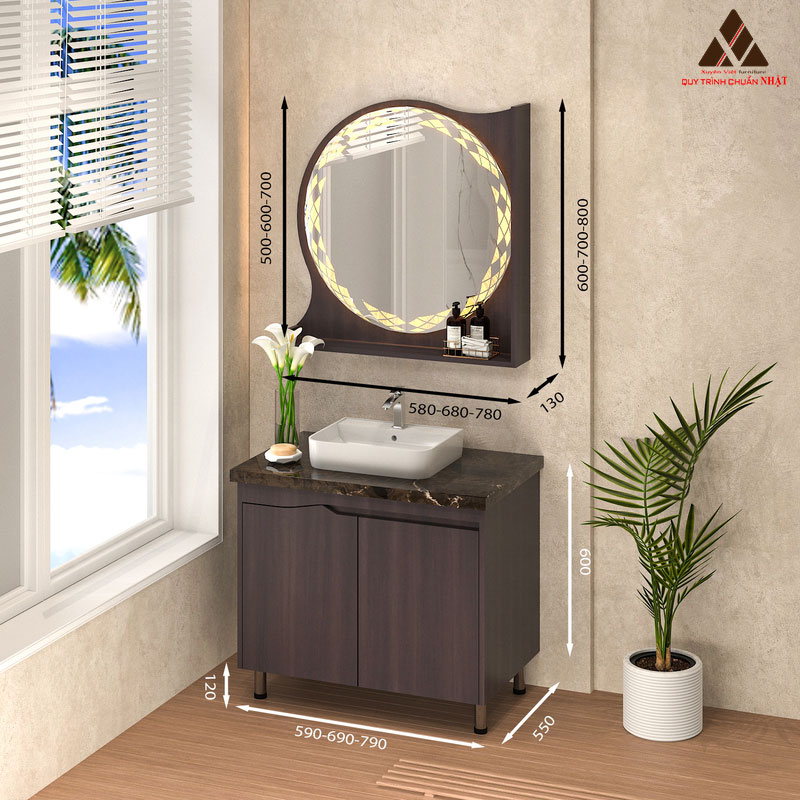 Hình ảnh mẫu tủ lavabo có chân C0269-12 màu vân gỗ nâu trầm sang trọng