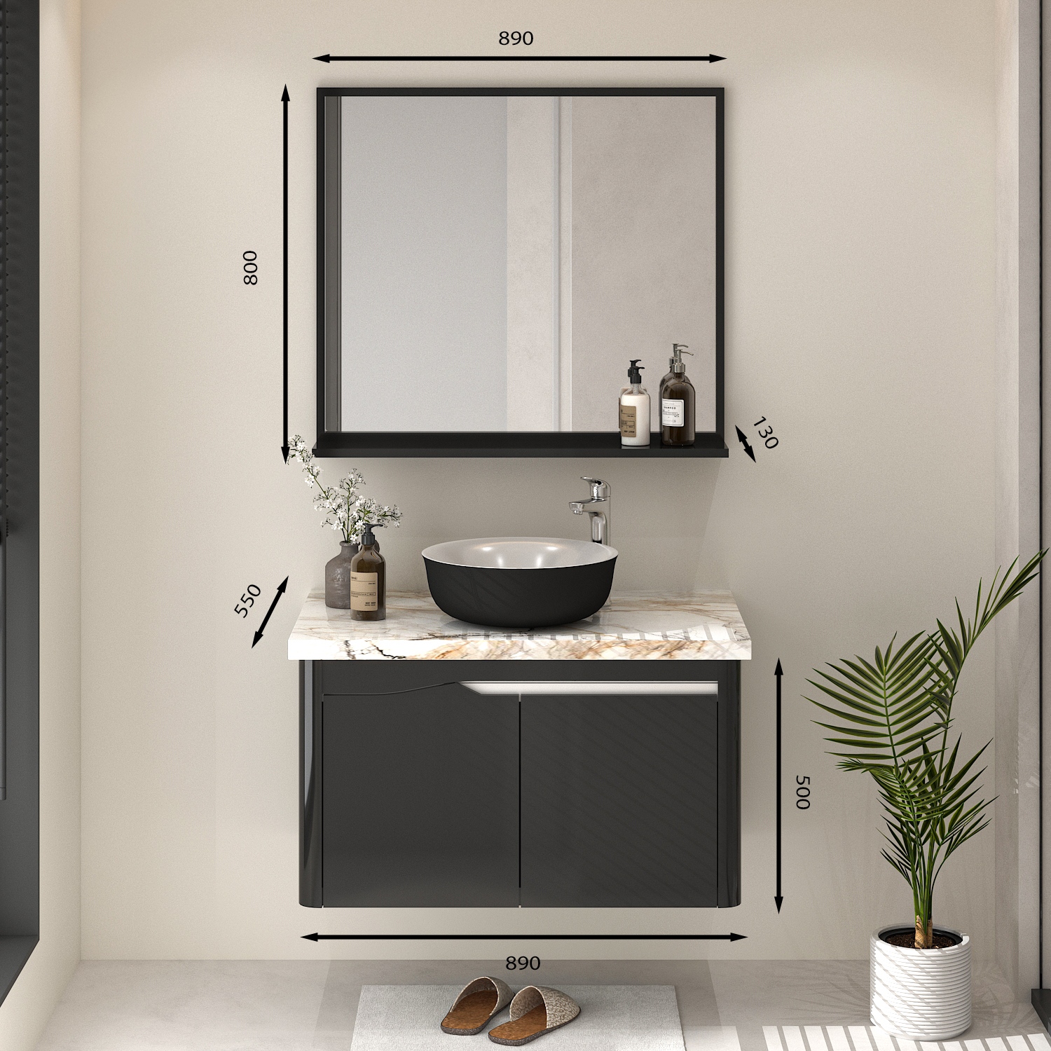 Hình ảnh mẫu tủ lavabo treo tường T0289-2 tone đen sang trọng