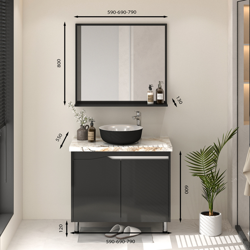 Hình ảnh mẫu tủ lavabo có chân C0269-2 tone đen sang trọng