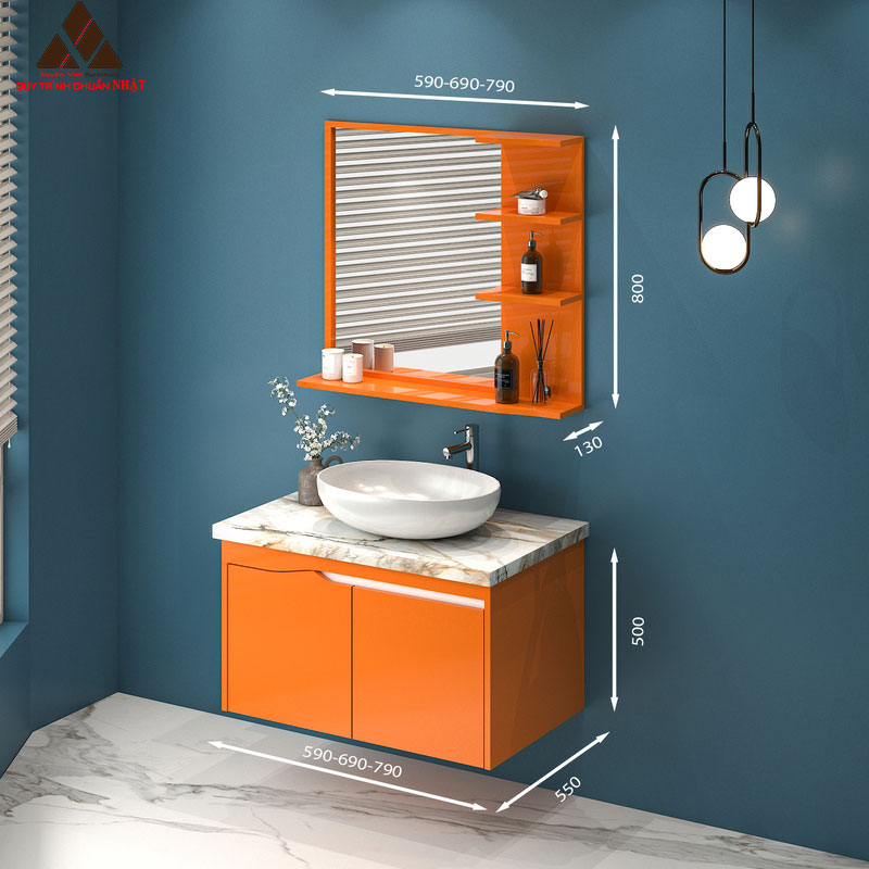 Hình ảnh mẫu tủ Lavabo treo tường T0279 - 3 tone cam trẻ trung