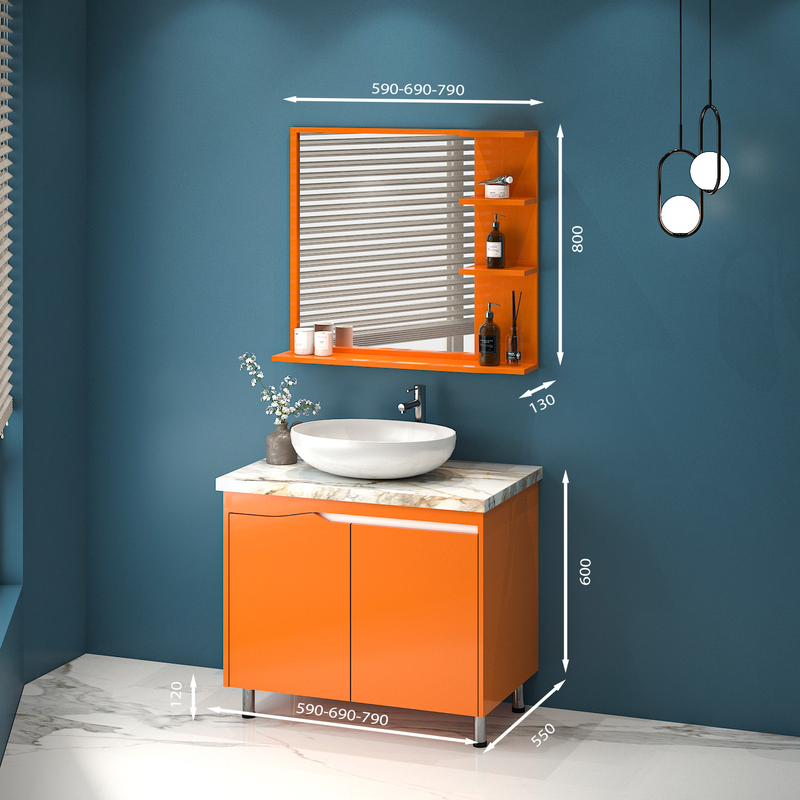 Hình ảnh mẫu tủ lavabo có chân C0269-3 tone cam nổi bật