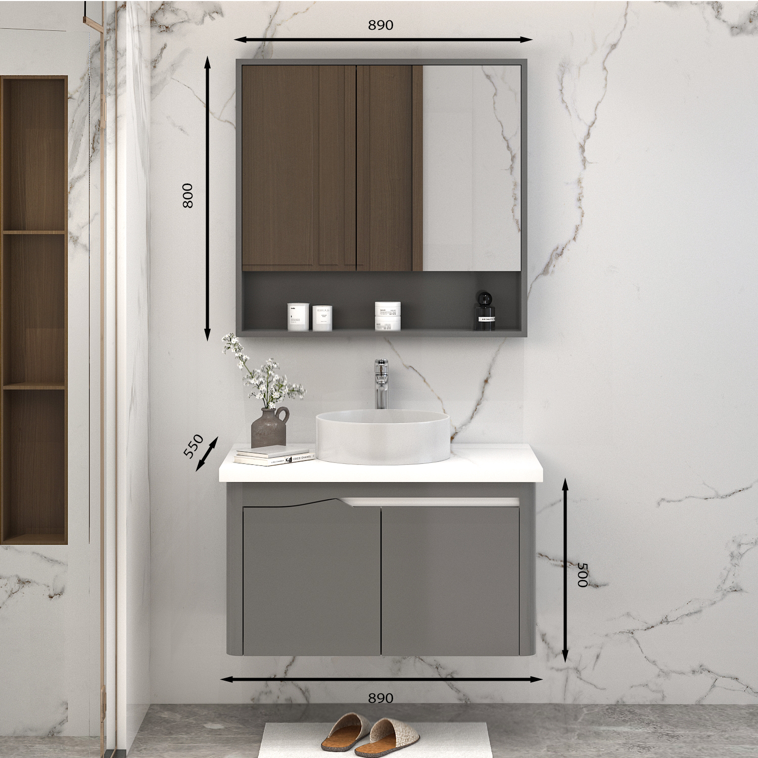 Tủ lavabo treo tường T0289-5 tone ghi sang trọng