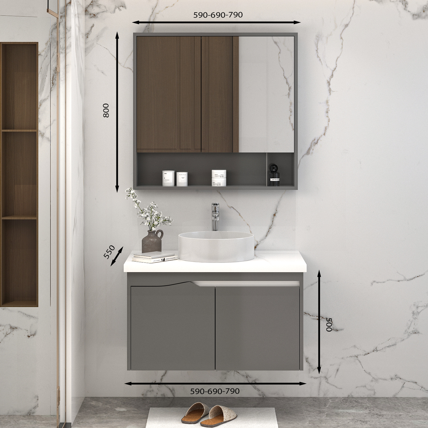 Tủ Lavabo treo tường T0279 - 5 màu ghi lịch lãm