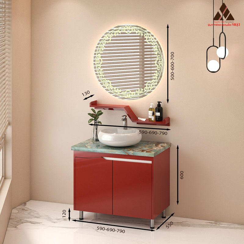 Hình ảnh mẫu tủ lavabo chân đứng C0269-7 tone đỏ nổi bật