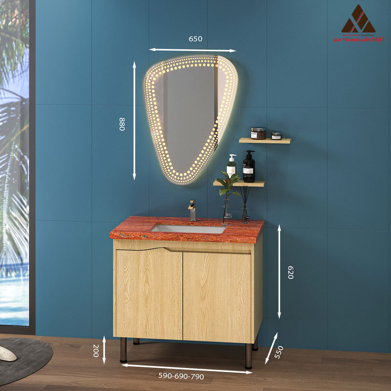 Hình ảnh mẫu tủ lavabo có chân C0269-9 vân gỗ nâu sáng sang trọng