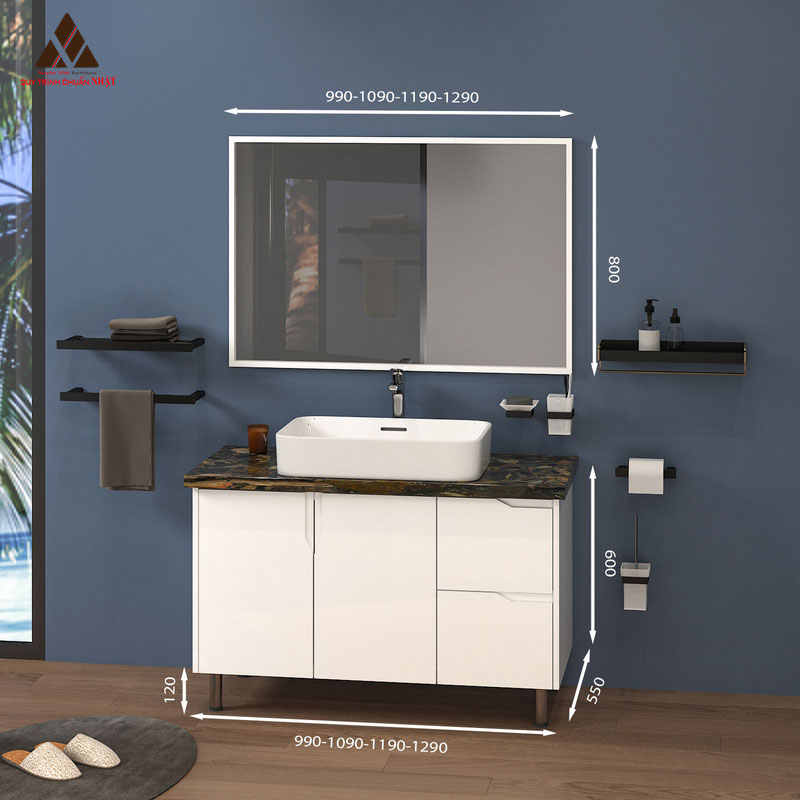 Tủ Lavabo có chân C01129 - 1 tone trắng tinh khôi