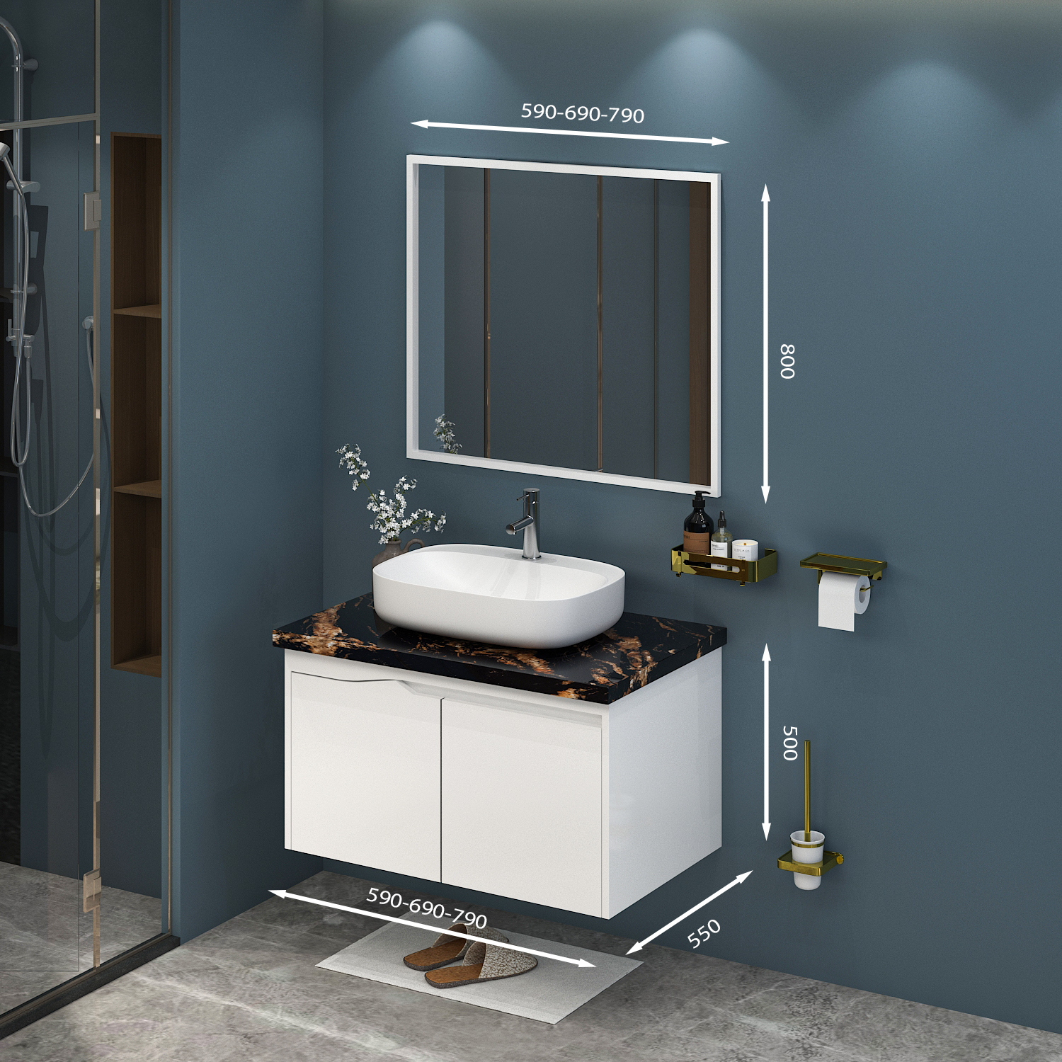 Tủ Lavabo treo tường T0269 - 1 tone trắng đơn giản.