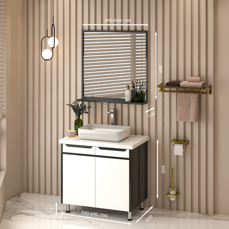 Tủ lavabo có chân mẫu 3 kích thước 70- 79cm màu đen