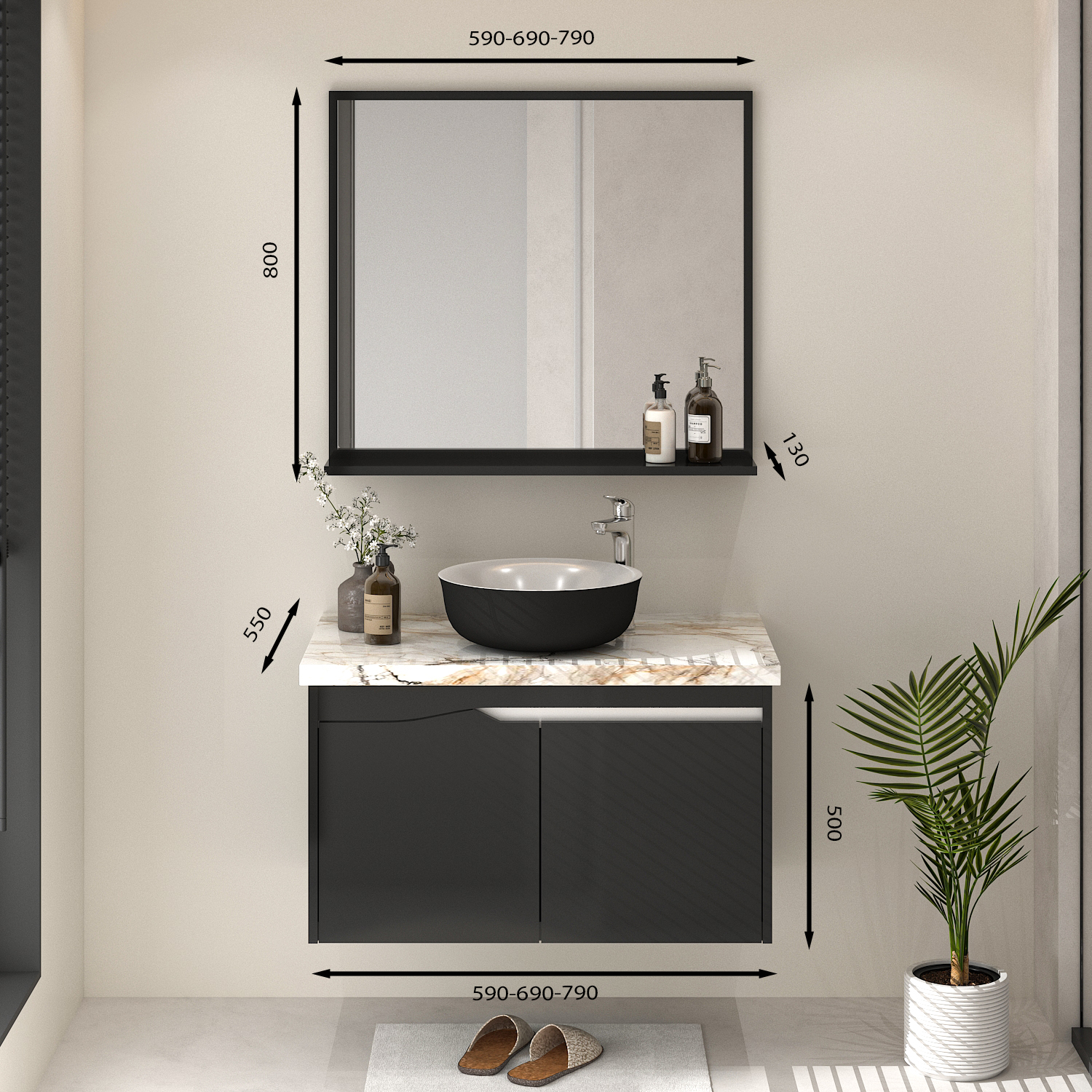 Tủ Lavabo treo tường T0269 - 2 tone đen sang trọng.