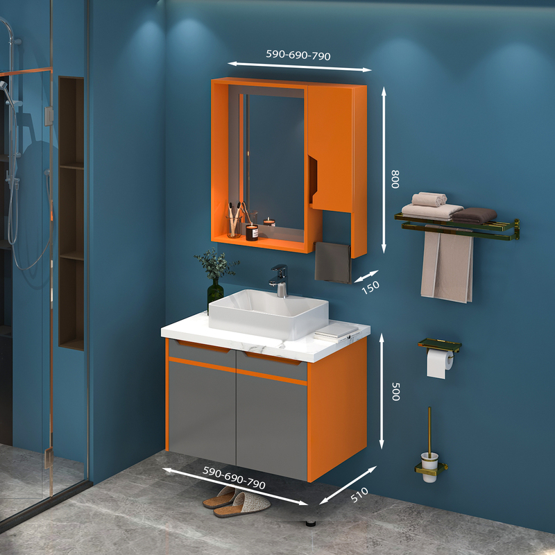 Tủ lavabo treo mẫu 3 kích thước 59 - 69cm màu cam
