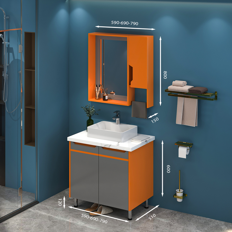 Tủ lavabo có chân mẫu 3 kích thước 59- 69cm màu cam