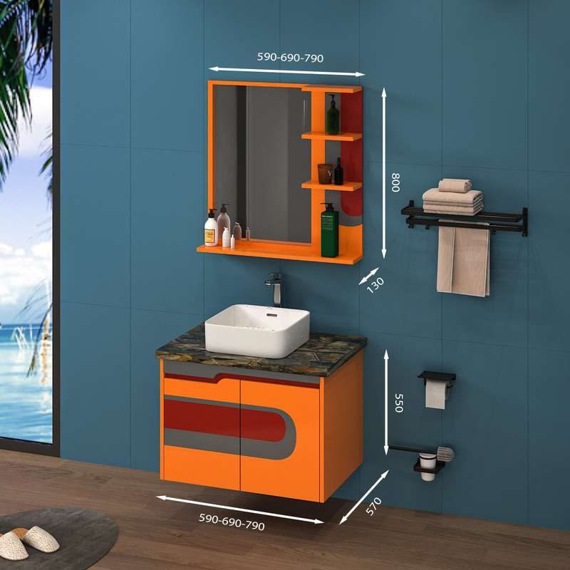Tủ lavabo treo tường mẫu 5 kích thước 59 - 69cm màu cam