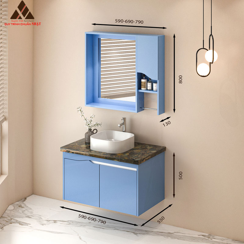 Tủ Lavabo treo tường T0279 - 4 tone xanh lơ nhẹ nhàng.
