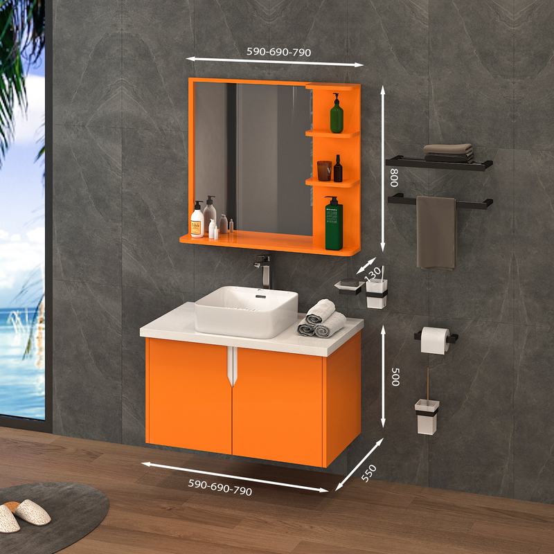 Tủ Lavabo treo tường T0169-3 màu cam rực rỡ