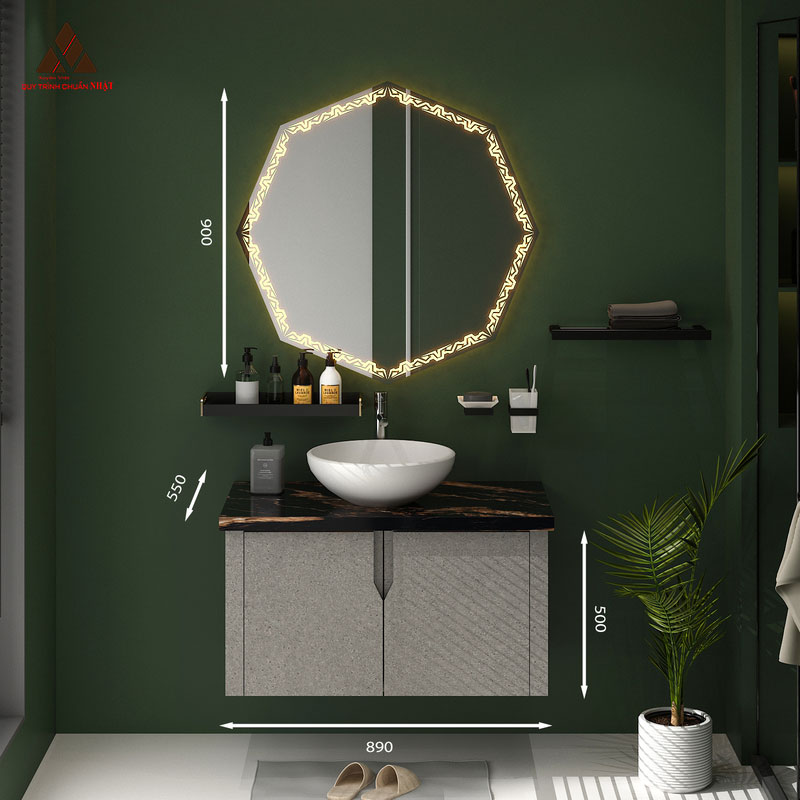 Tủ Lavabo T0189-11 cực đẳng cấp với họa tiết vân đá xám cực đẹp
