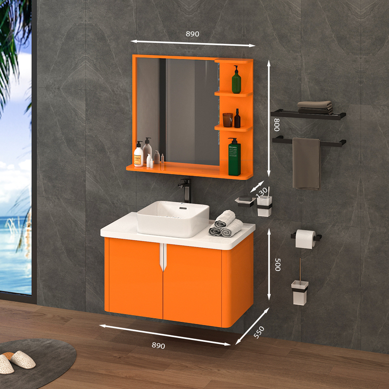 Tủ Lavabo treo tường T0189-3 màu cam tươi tắn