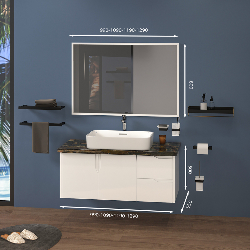 Tủ Lavabo treo tường T0199 - 1 tone màu trắng đơn giản hiện đại