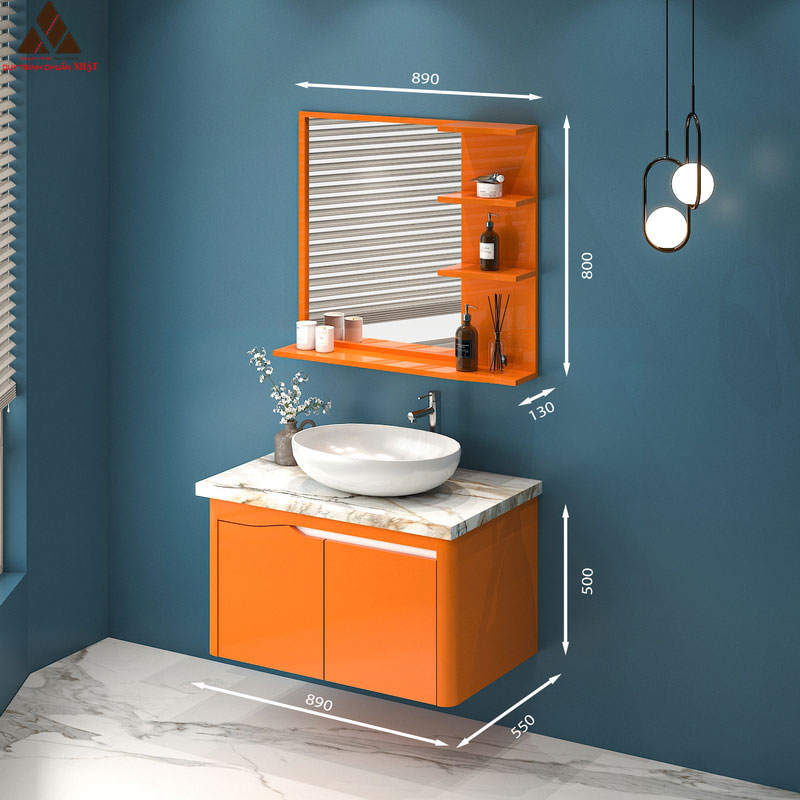Tủ Lavabo treo tường T0289 - 3 tone cam rực rỡ.
