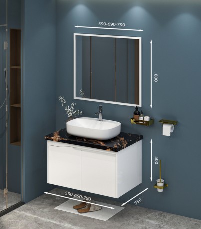 Tủ Lavabo treo tường T0279 - 1 tone trắng tinh khôi.