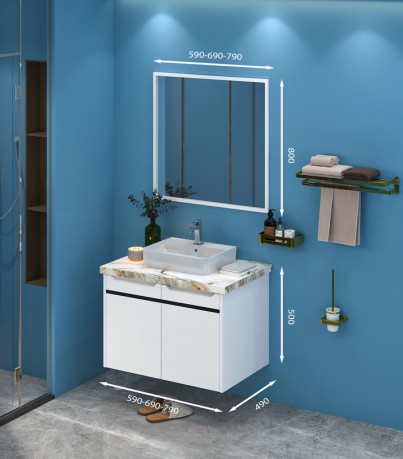 Tủ lavabo treo mẫu 3 kích thước 59 - 69cm màu trắng