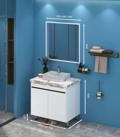 Tủ lavabo có chân mẫu 3 kích thước 59 - 69cm màu trắng