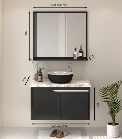 Tủ Lavabo treo tường T0279 - 2 tone đen huyền bí sang trọng.