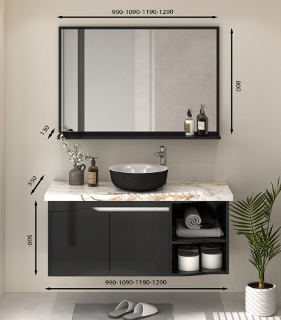 Tủ Lavabo treo tường T0299 - 2 tone đen sang trọng.