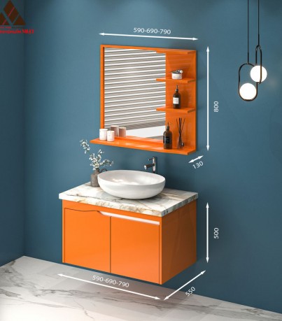 Tủ Lavabo treo tường T0279 - 3 tone cam trẻ trung.