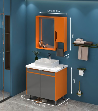 Tủ lavabo có chân mẫu 3 kích thước 59- 69cm màu cam