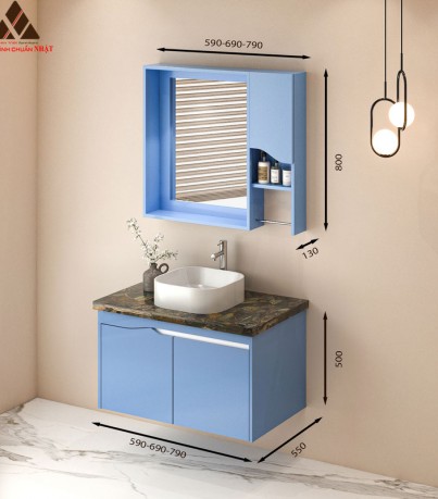 Tủ Lavabo treo tường T0279 - 4 tone xanh lơ nhẹ nhàng.