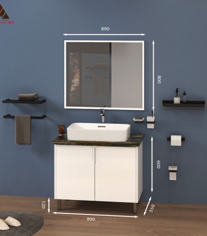 Tủ Lavabo dạng chân C0169-1 tone màu trắng đơn giản hiện đại
