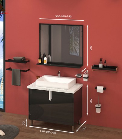 Tủ Lavabo C0169 - 2 tone màu đen sang trọng