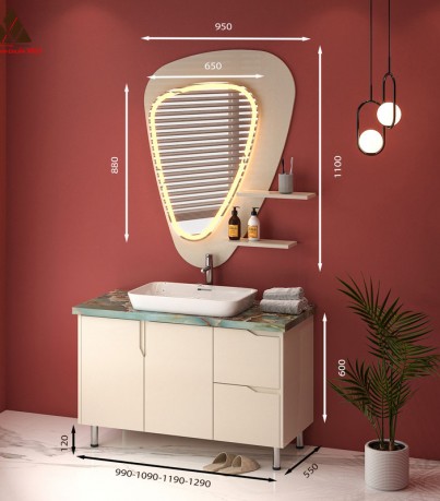 Tủ Lavabo có chân mã C0199 - 8 tone kem nhã nhặn