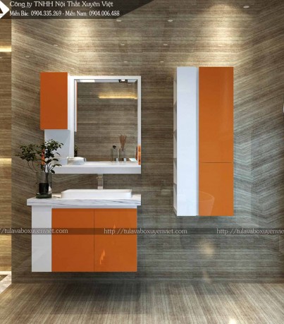 Bộ tủ chậu lavabo tông cam nổi bật LBK212