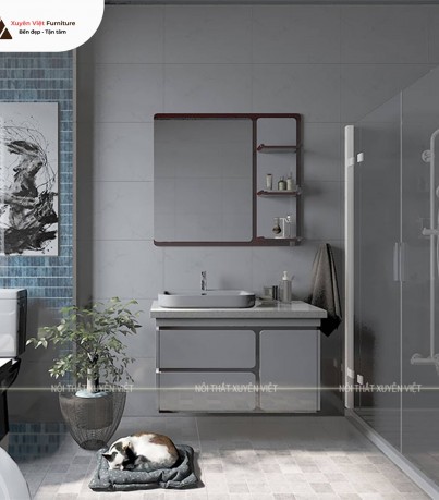 Bộ tủ lavabo treo tường màu ghi xám LBK1002