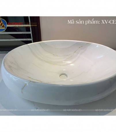 Chậu rửa lavabo đặt bàn hình elip trắng khói XVCE07