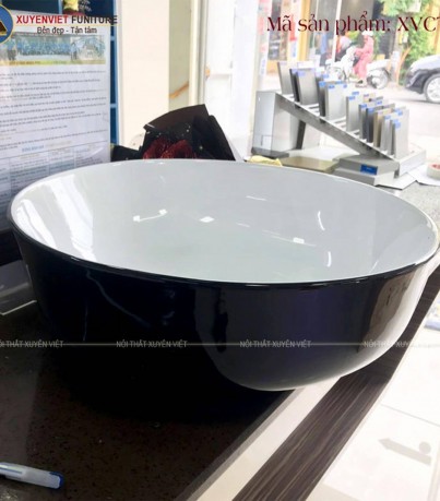 Chậu rửa lavabo đặt bàn hình tròn tông đen cuốn hút tại Xuyên Việt XVCT08