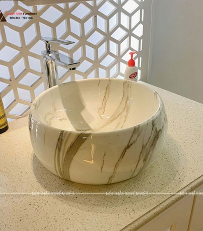 Chậu rửa lavabo đặt bàn tròn vân đá XVCT22 có sẵn Xuyên Việt