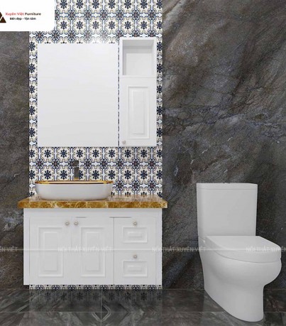 Thiết kế tủ lavabo cổ điển tông trắng XVL836 cho chung cư