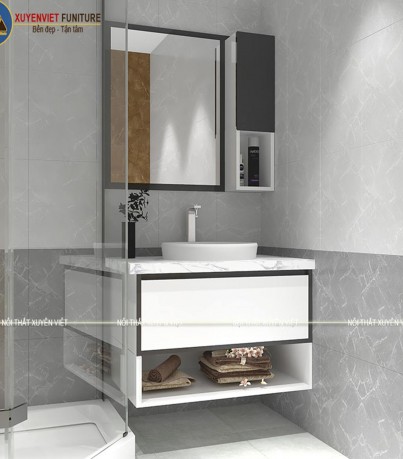 Tủ chậu rửa mặt tông ghi xám hiện đại cao cấp trong nhà tắm XVL730