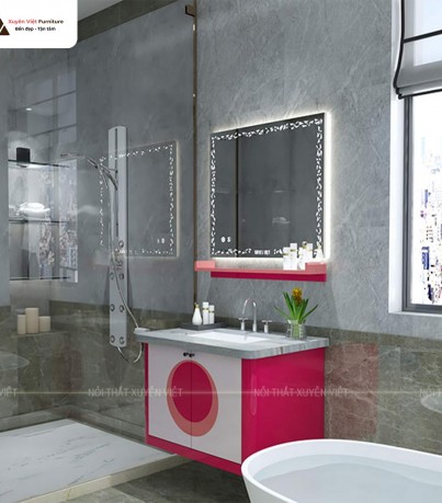 Tủ lavabo đẹp XVL851 tone hồng hiện đại